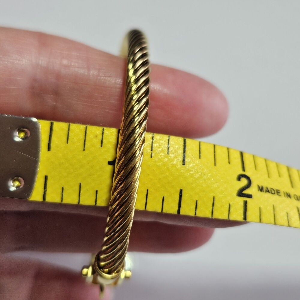Gold Tone Bangle Bracelet Buckle Hook Closure Twisted Texture Approx 6.5" - Picture 8 of 14